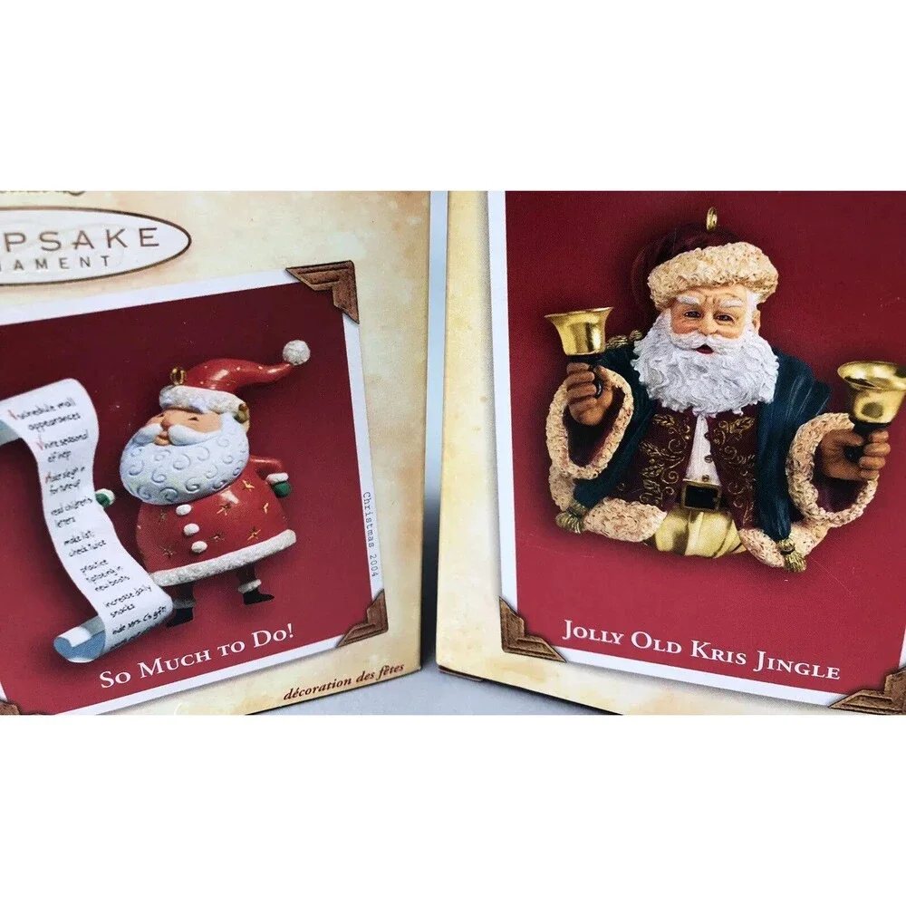 CHRISTMAS HALLMARK KEEPSAKE ORNAMENTS SANTAS LIST JOLLY OLD KRIS JINGLE LOT OF 2